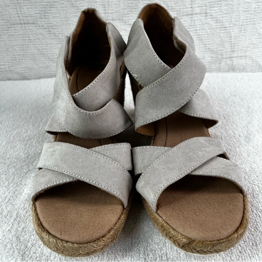 Dr Scholls Visitor Cross Strap Faux Suede Heeled Espadrille Sandal Wedge Shoe 10